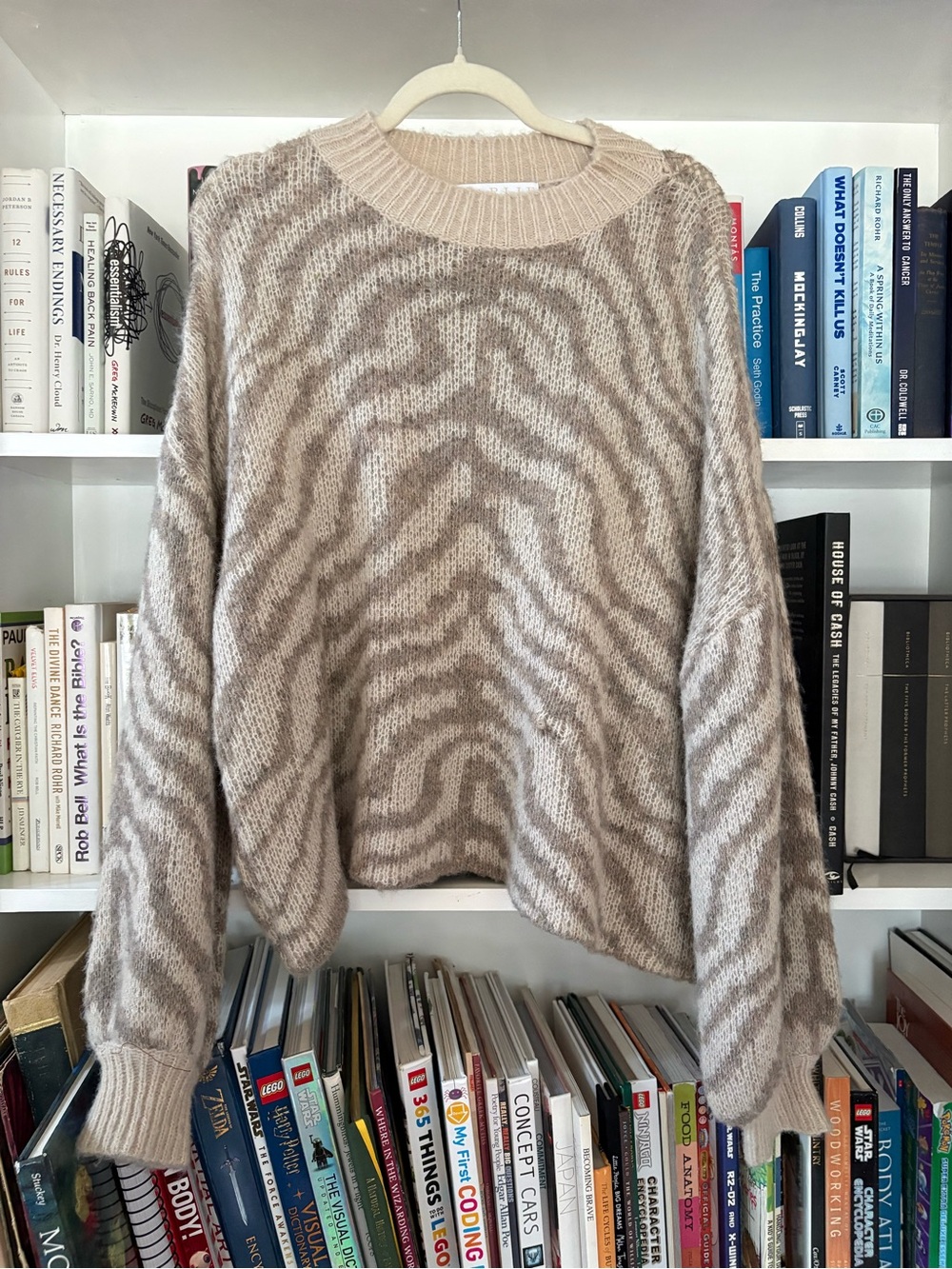 Karlie Taupe and Cream Zebra-Print Crewneck Sweater